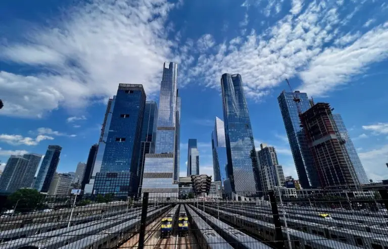 View of buildings on The High Line trail in New York