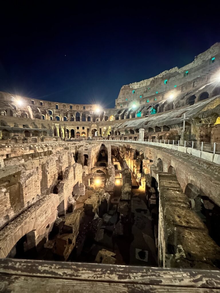 Spectacular view inside the Colosseum at night