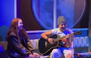 Actors on stage at Moxie Theatre in 'Man and Moon' play.