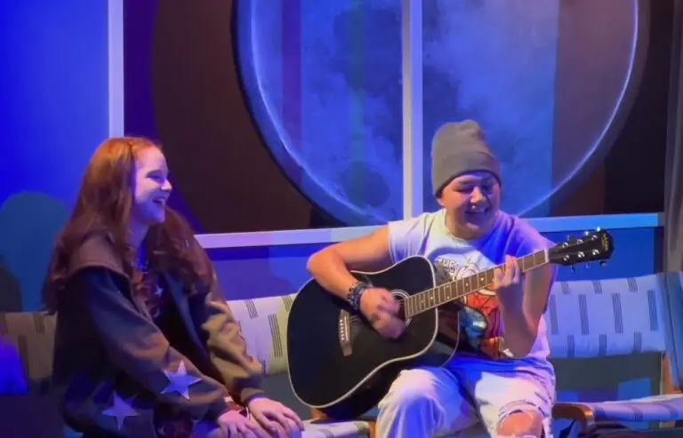 Actors on stage at Moxie Theatre in 'Man and Moon' play.