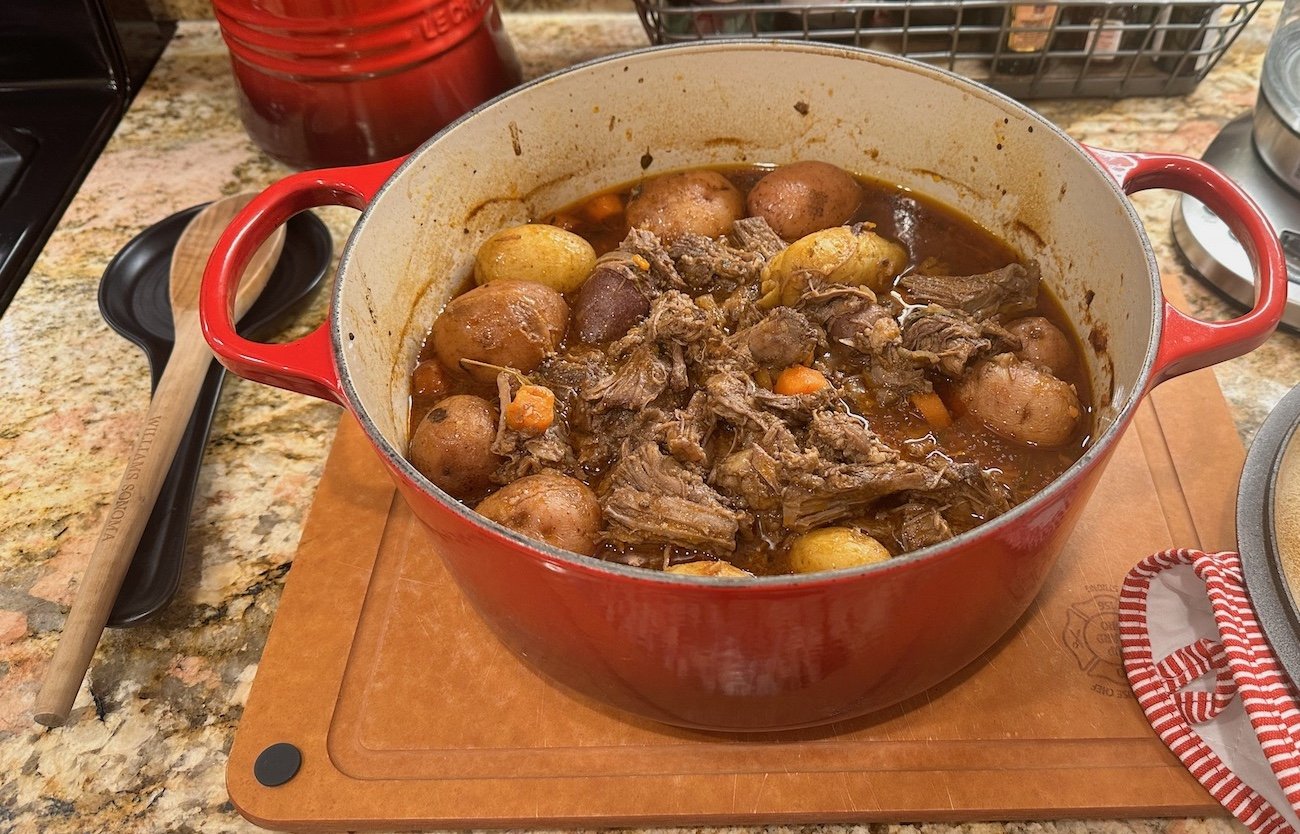 big pot of pot roast on counter