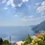 Panoramic view of the Amalfi Coast and Tyrrhenian Sea from Nocelle, looking down toward Positano