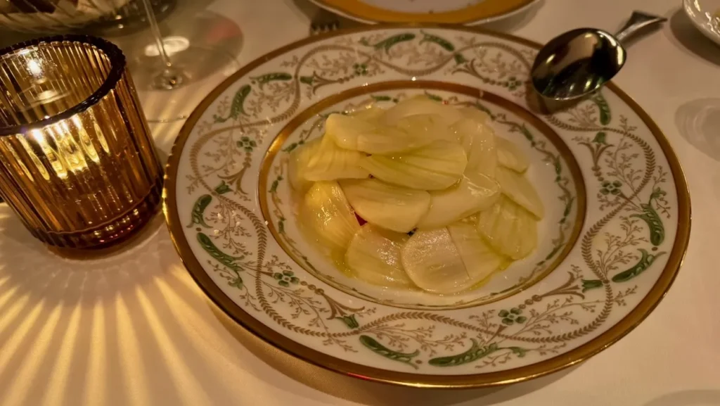 Fennel and grapefruit salad at Torrisi Restaurant & Bar in New York City, made with shaved fennel and citrus