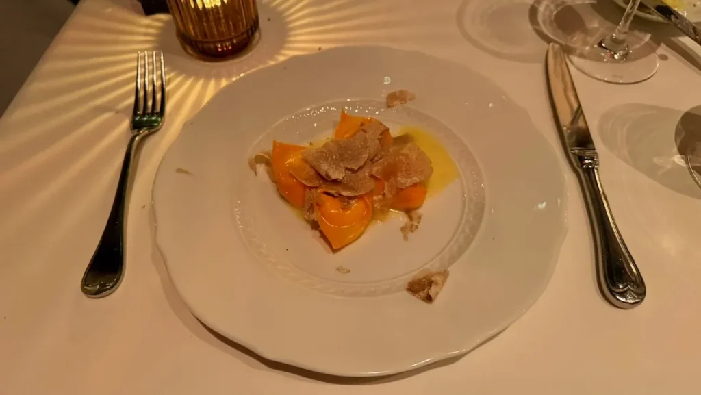 Tortellini pomodoro topped with shaved truffle at Torrisi Restaurant & Bar in New York City