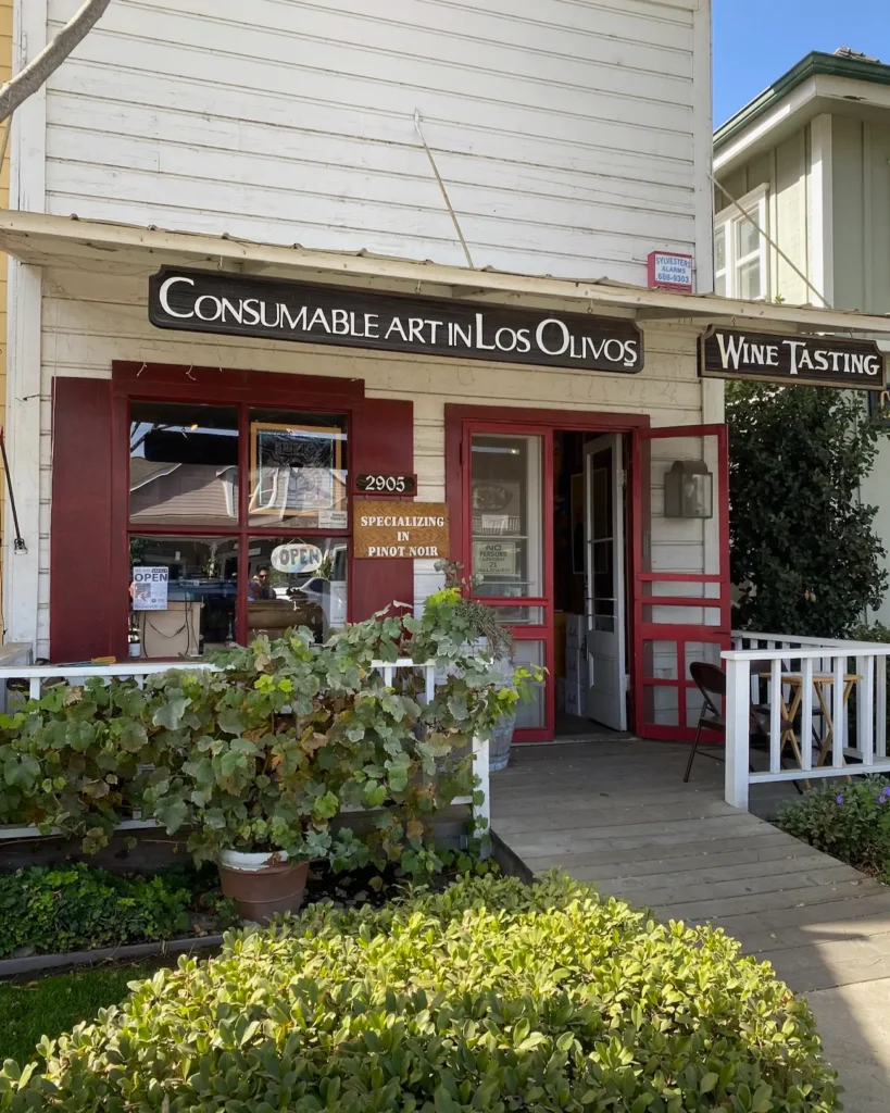 Exterior of Consumable Art wine tasting room in Los Olivos, California.