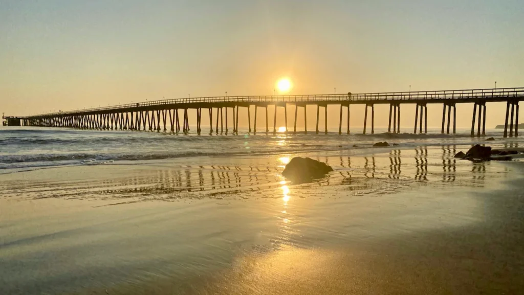 Sunset at Haskell's Beach with Ellwood Pier near The Ritz-Carlton Bacara