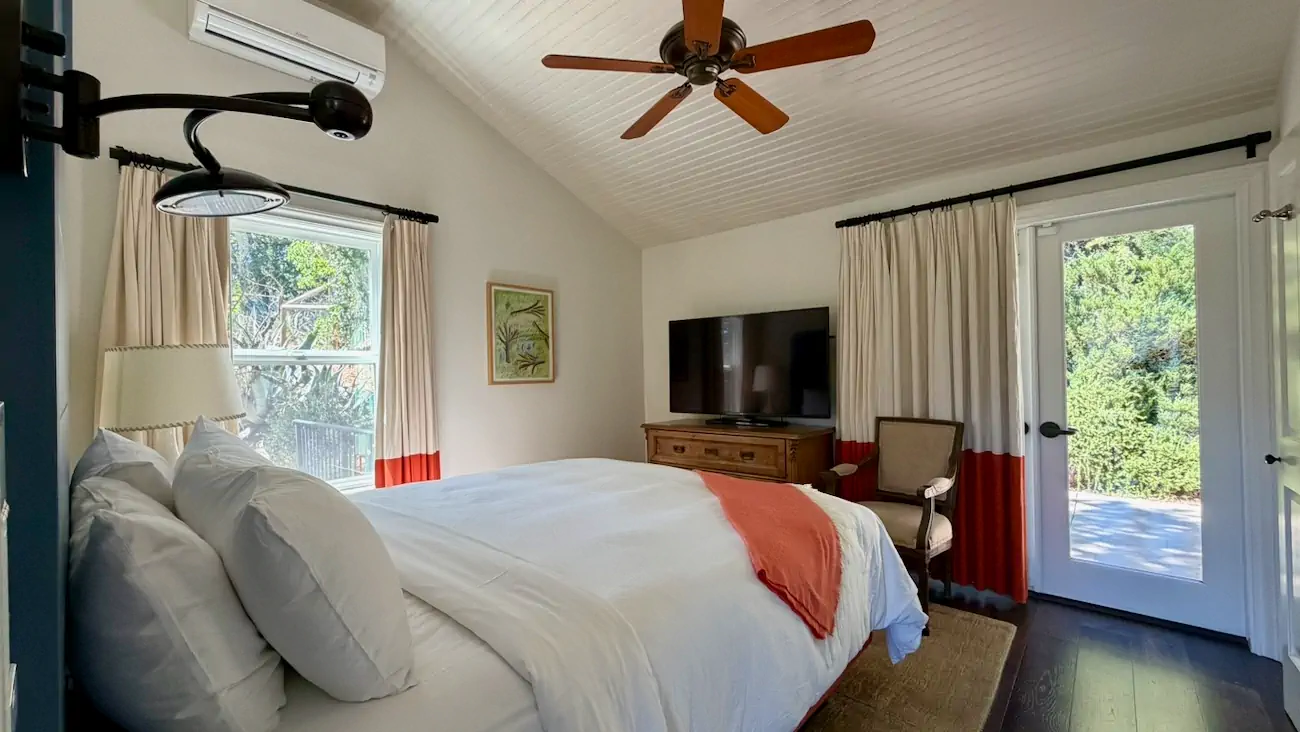 One of the bedrooms inside Hill House at Indian Springs Calistoga.