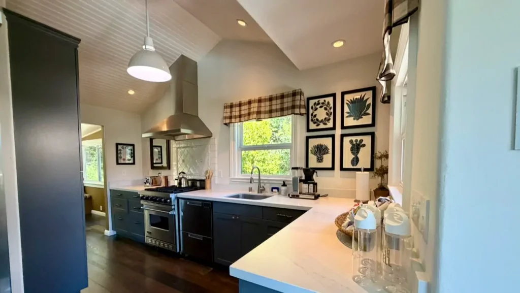 The spacious kitchen inside Hill House at Indian Springs Calistoga.