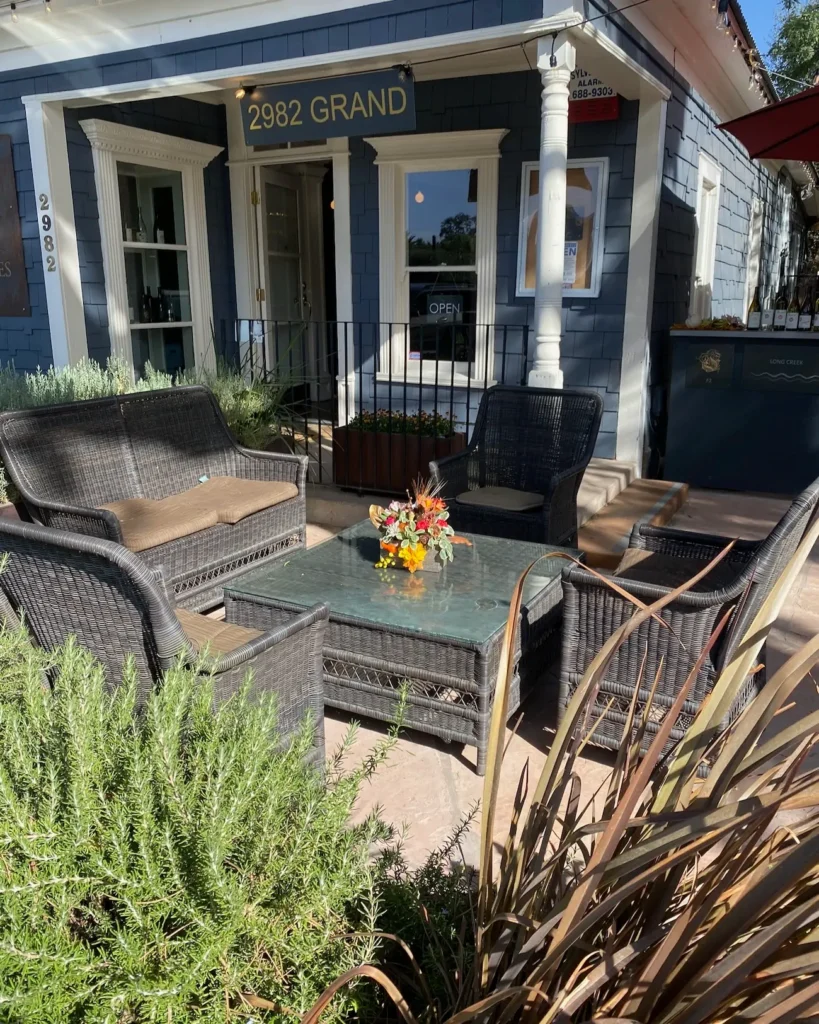 Inviting outdoor patio at a boutique shop in Los Olivos, California.