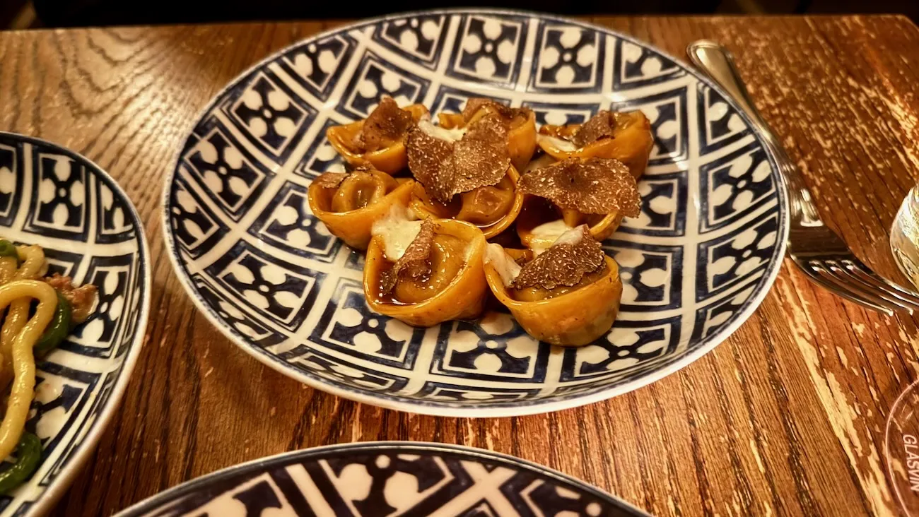 Tortelli al grano arso topped with truffle at Rezdôra in New York City