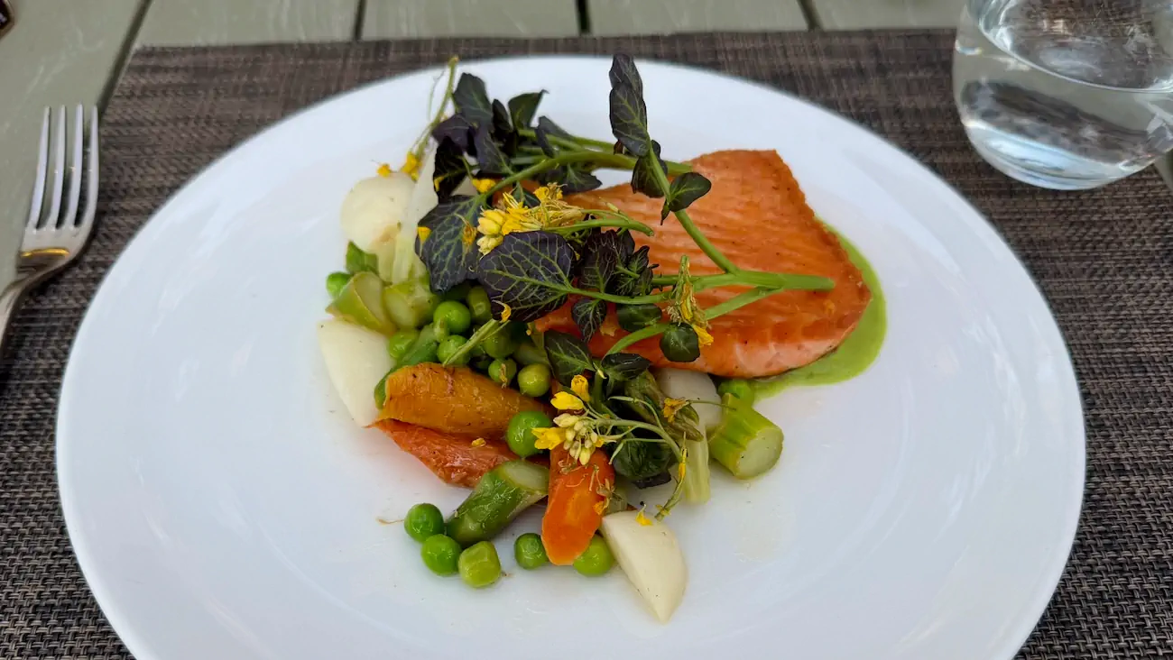 Fresh salmon entrée served at Sam's Social Club at Indian Springs Calistoga.